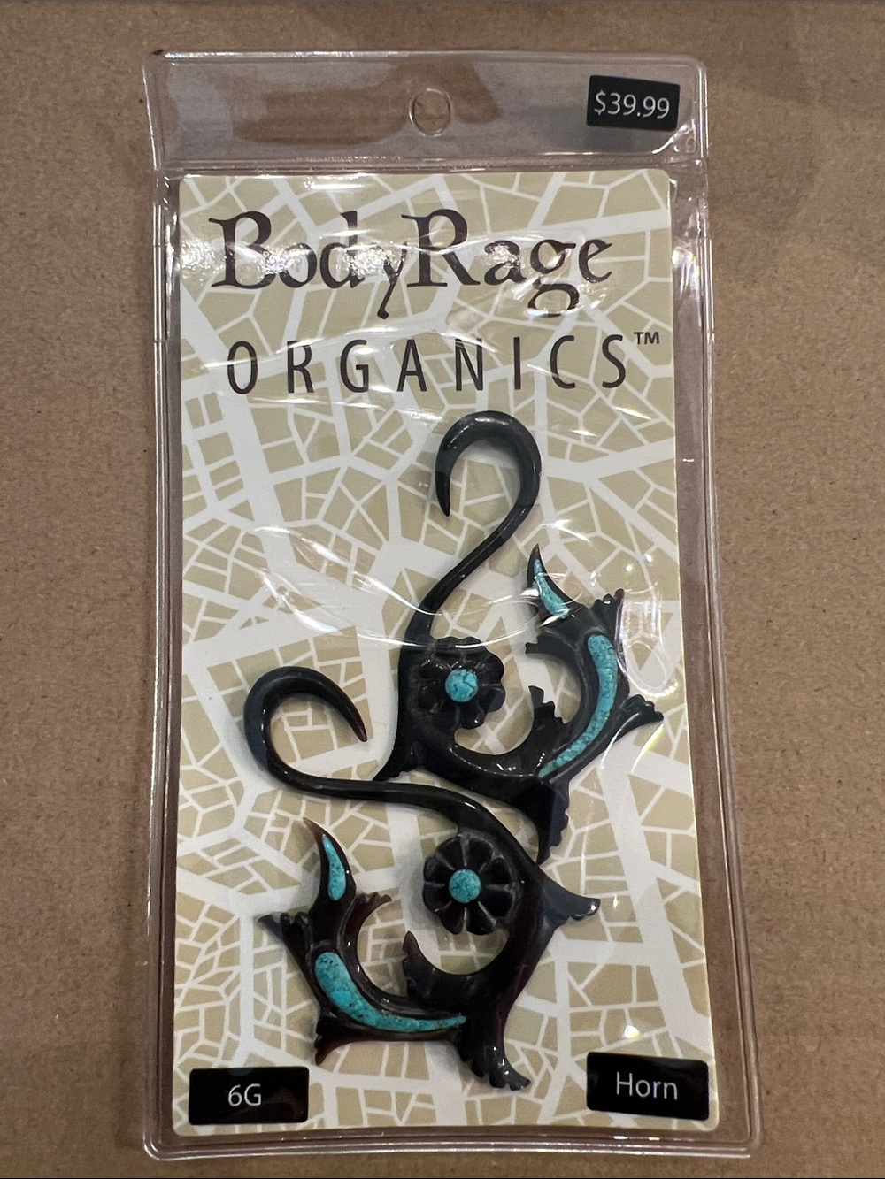 Body Rage Organics Black Horn Earrings with Turquoise Accents